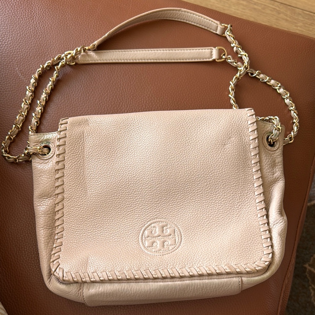 Tory Burch Tan Leather Shoulder Bag Naked Pink